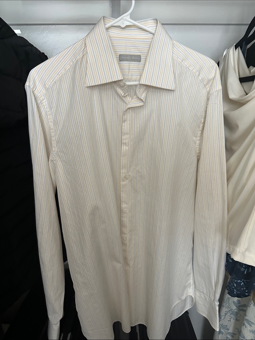 Stefano Ricci Striped Dress Shirt in Yellow and Cream